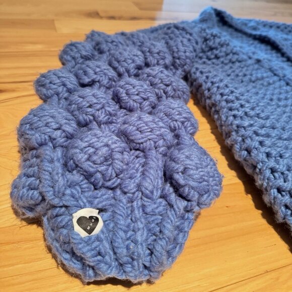 MumsHandmade Bubble Sleeve Cardigan Knit Chunky Blue Wool Popcorn Aran Mum's - Picture 9 of 10
